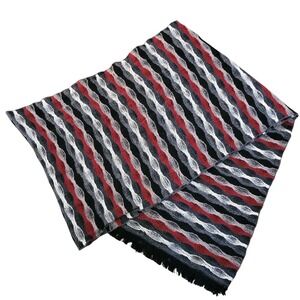 Chelsey by Joseph 100% Silk Scarf Wavy Stripe Red Black Chic Fringe Wrap Vintage